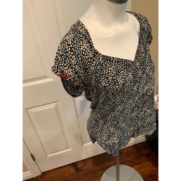Rag & Bone Short Sleeve Black Splatter Print Silk Top, Size 4 - Picture 3 of 5